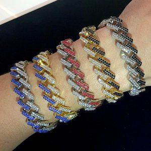 Mens Iced Out Cuban Link Chain Diamond CZ Bracelet